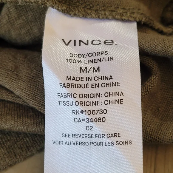 Vince • 100% Linen Long Sleeve Slub Pullover Shirt in Olive Drab Green Sz M - Picture 11 of 12